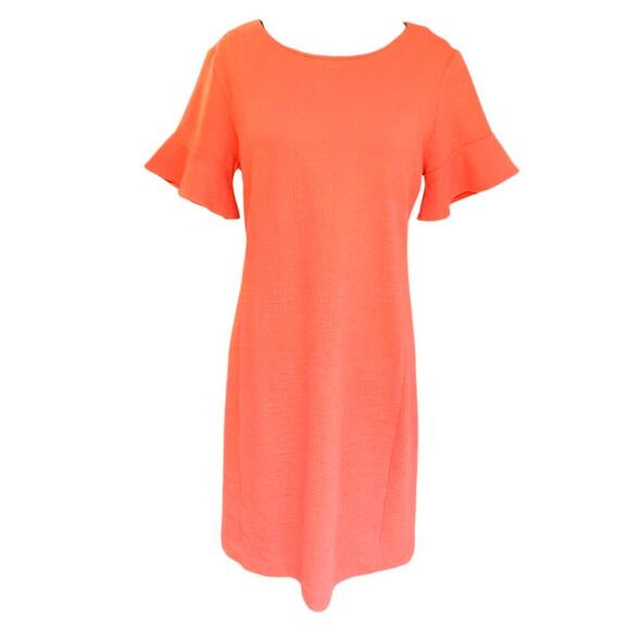 NEW NWT Tahari Coral Orange Sheath Dress Short Sleeve Textured Knit Size 6 - Picture 1 of 8